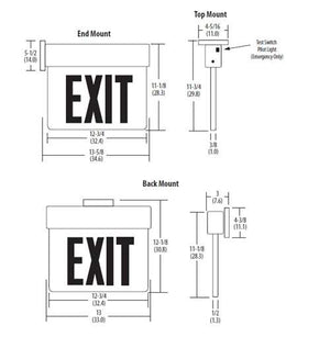 Lithonia EDG W 1 RMR EL Surface Mount LED Edge-Lit Exit, White Housing, Single Face, Red on Mirror Letter, Nickel-Cadmiun Battery