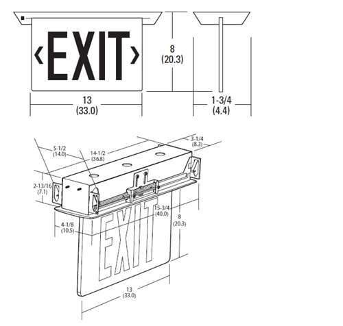 Lithonia EDGR 2 RMR EL Recessed LED Edge-Lit Exit, Brushed Aluminum Housing, Double Face, Red on Mirror Letter, Nickel-Cadmiun Battery