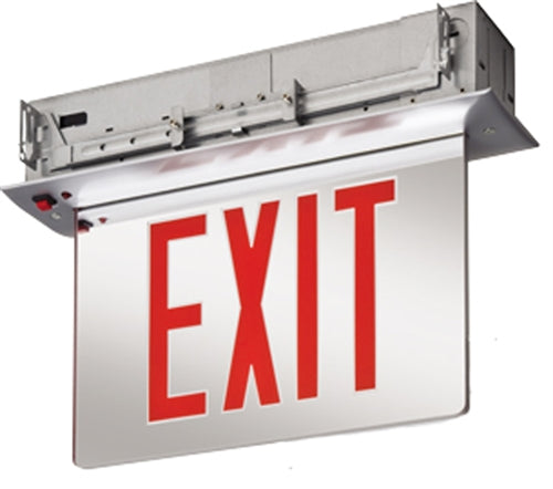 Lithonia EDGR W 1 GMR EL Recessed LED Edge-Lit Exit, White Housing, Single Face, Green on Mirror Letter, Nickel-Cadmiun Battery