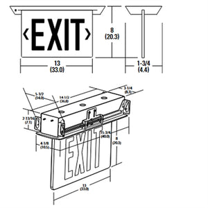 Lithonia EDGR W 1 RW EL Recessed LED Edge-Lit Exit, White Housing, Single Face, Red on White Letter, Nickel-Cadmiun Battery