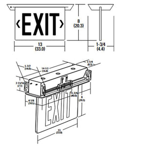 Lithonia EDGR W 2 GW EL Recessed LED Edge-Lit Exit, White Housing, Double Face, Green on White Letter, Nickel-Cadmiun Battery