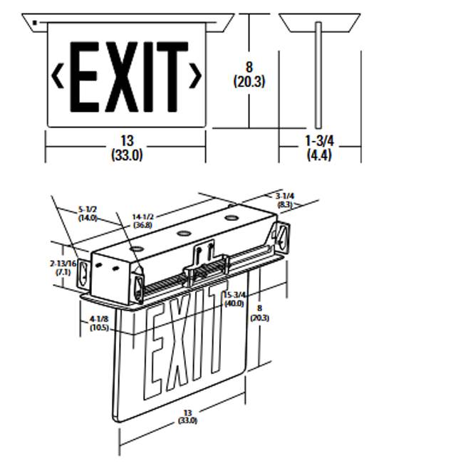 Lithonia EDGR W 1 G EL WM Recessed LED Edge-Lit Exit, White Housing, Single Face, Green on Clear Letter, Nickel-Cadmiun Battery