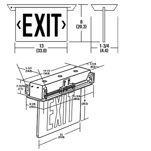 Lithonia EDGR W 1 RW EL SD WM Recessed LED Edge-Lit Exit, White Housing, Single Face, Red on White Letter, Nickel-Cadmiun Battery, Self-Diagnostics, Recessed Wall Mount