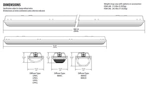 Lithonia FEM L48 3000LM IMAFL WD MVOLT GZ10 40K 90CRI STSL 18W 48" LED Low-Profile Enclosed and Gasketed Industrial Light, 3000 Lumens, Acrylic Linear Ribbed Frosted Lens, Wide Distribution, 120-277V, 0-10V Dimming, 4000K, 90CRI, Stainless steel latches