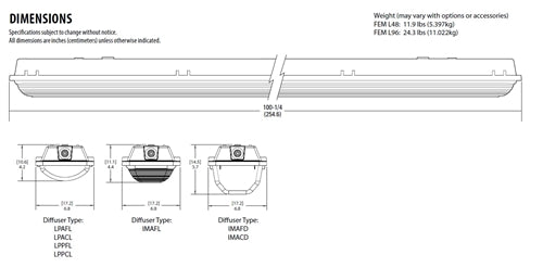 Lithonia FEM L96 18000LM LPPFL MD MVOLT GZ10 30K 80CRI 96" LED Low-Profile Enclosed and Gasketed Industrial Light, 18000 Lumens, Polycarbonate Low Profile Frosted Lens, Medium Distribution, 120-277V, 0-10V Dimming, 3000K, 80 CRI