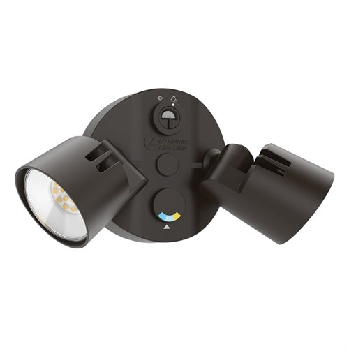 Lithonia HGX LED 2RH 40K 120 DDB Outdoor LED Security Flood Light, 2 Round Heads, 4000K Color Temperature, Non-Adjustable Lumen Output, 120V, Bronze