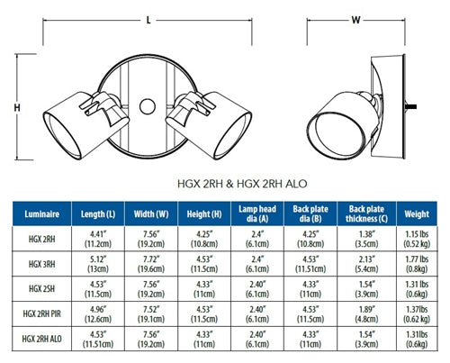 Lithonia HGX LED 2RH ALO 40K 120 PE WH Outdoor LED Security Flood Light, 2 Round Heads, Adjustable Lumen Output, 4000K Color Temperature, 120V, with Dusk to dawn Photocell, White