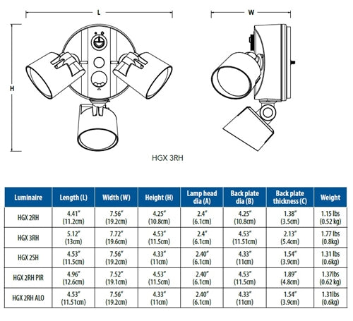 Lithonia HGX LED 3RH ALO SWW2 120 PE WH Outdoor LED Security Flood Light, 3 Round Heads, Adjustable Lumen Output, 3000K/4000K/5000K Color Temperature, 120V, with Dusk to dawn Photocell, White