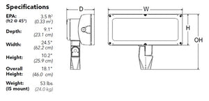 Lithonia HLF1 LED P5 50K WFL MVOLT VG YKC64 PER7 DBLXD 368W High Lumen LED Floodlight, P5 Performance Package, 5000K, Wide Flood Distribution, 120-277V, Vandal Guard, Yoke with 4ft, 16-3 SO Cord, Seven-Wire Receptacle, Black