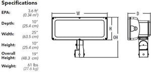 Lithonia HLF1 LED P1 30K WFL 277 YKC62 DWHXD 166W High Lumen LED Floodlight, 3000K Color Temperature, Wide Flood Distribution, 277V, Yoke with 16-3 SO Cord Mounting, White Finish