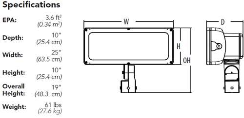 Lithonia HLF1 LED P1 40K NSP 277 IS DWHXD 166W High Lumen LED Floodlight, 4000K Color Temperature, Narrow Spot Distribution, 277V, Integral Slipfitter Mounting, White Finish