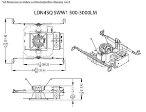 Lithonia LDN4SQ 40/25 MVOLT EZ1 E10WCP HSG 4" Square Open Non-IC New Construction Downlight, 4000K, 2500 Lumens, 120-277V, eldoLED Driver Dims to 1%, 10W Battery Pack, T20 Compliant, Integral Test Switch