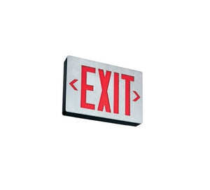 Lithonia LE S 1 R LED Exit Sign Die-Cast Aluminum, Surface Mount, Matte Black, Brushed Aluminum Face, Single Face, Red Letter, AC Only