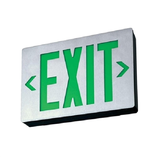 Lithonia LE S 1 G LED Exit Sign Die-Cast Aluminum, Surface Mount, Matte Black, Brushed Aluminum Face, Single Face, Green Letter, AC Only