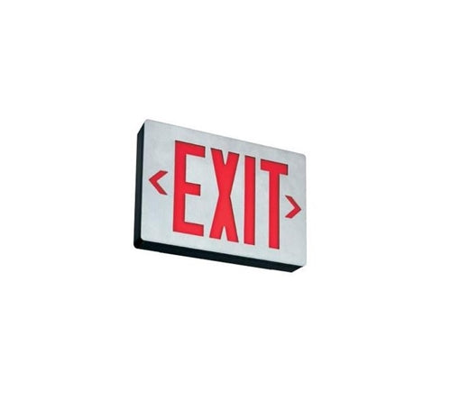Lithonia LE S 2 R LED Exit Sign Die-Cast Aluminum, Surface Mount, Matte Black, Brushed Aluminum Face, Double Face, Red Letter, AC Only