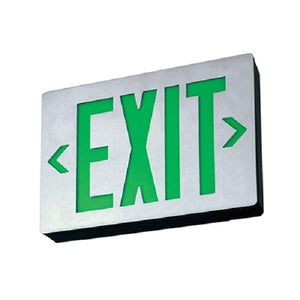 Lithonia LE S 2 G LED Exit Sign Die-Cast Aluminum, Surface Mount, Matte Black, Brushed Aluminum Face, Double Face, Green Letter, AC Only