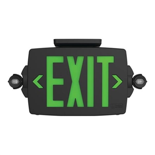 Lithonia LHQM S B RG MVOLT SD Emergency Light Exit Sign Combo, Stencil Face, Black Housing, Red/Green Switchable Letter, 120-277V, Self Diagnostic