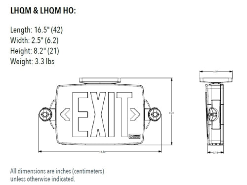 Lithonia LHQM S W RG MVOLT HO SD Emergency LED Light Exit Sign Combo, Stencil Face, White Housing, Red/Green Switchable Letter, 120-277V, High-Output, Self Diagnostic