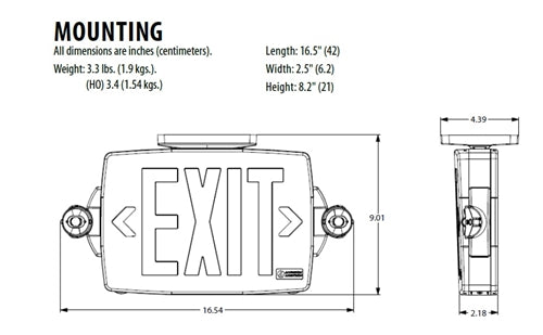 Lithonia LHQM S W RG MVOLT BAA M6 Emergency Light Exit Sign Combo, Stencil Face, White Housing, Red/Green Switchable Letter, 120-277V, Buy American Act Compliant