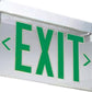 Lithonia LRP 1 GC RA 120/277 LED Edge Lit Exit Sign, Brushed Aluminum Housing, Green Letters on Clear Background, Right Directional Indicator, 120-277V