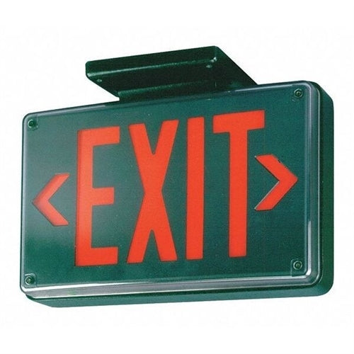 Lithonia LV S 1 R 120/277 All-Condition LED Exit Light, Stencil Face, Black Faceplate on Black Housing, Single Face, Red Letter, 120/277V, Back Mount