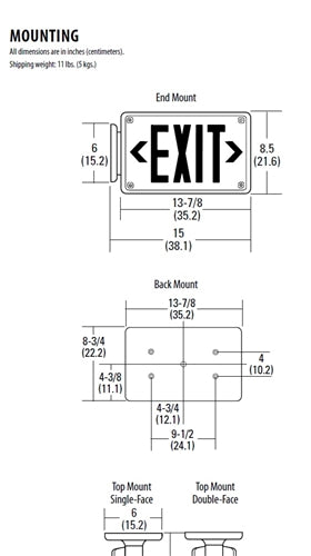 Lithonia LV S W 2 G 120/277 UM All-Condition LED Exit Light, Stencil Face, White Faceplate on White Housing, Single Face, Green Letter, 120/277V, Universal Mount