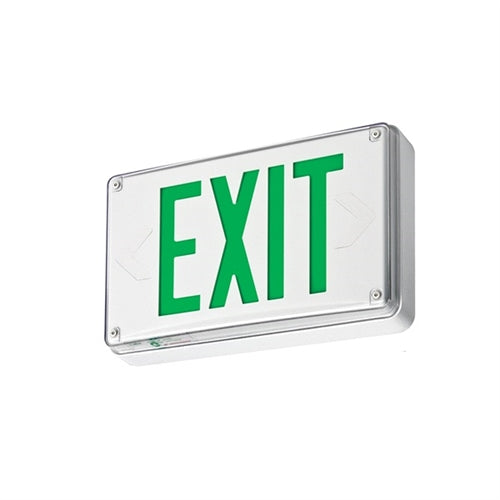 Lithonia LV S W 1 G 120/277 EL N All-Condition LED Exit Light, Stencil Face, White Faceplate on White Housing, Single Face, Green Letter, 120/277V, Nickel-Cadmium Battery, Back Mount