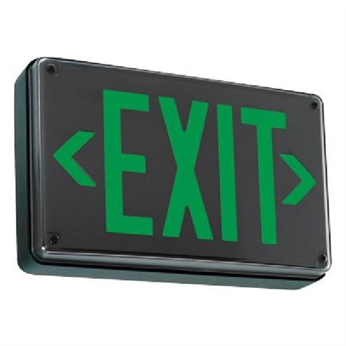 Lithonia LV S 2 G 120/277 EL N UM All-Condition LED Exit Light, Stencil Face, Black Faceplate on Black Housing, Single Face, Green Letter, 120/277V, Nickel-Cadmium Battery, Universal Mount