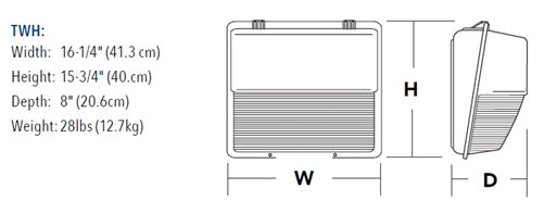 Lithonia TWH LED ALO 40K 16-78W Wallpack LED Light, 2,076 - 9,214 Lumens, 4000K, 120-277V, Textured Dark Bronze