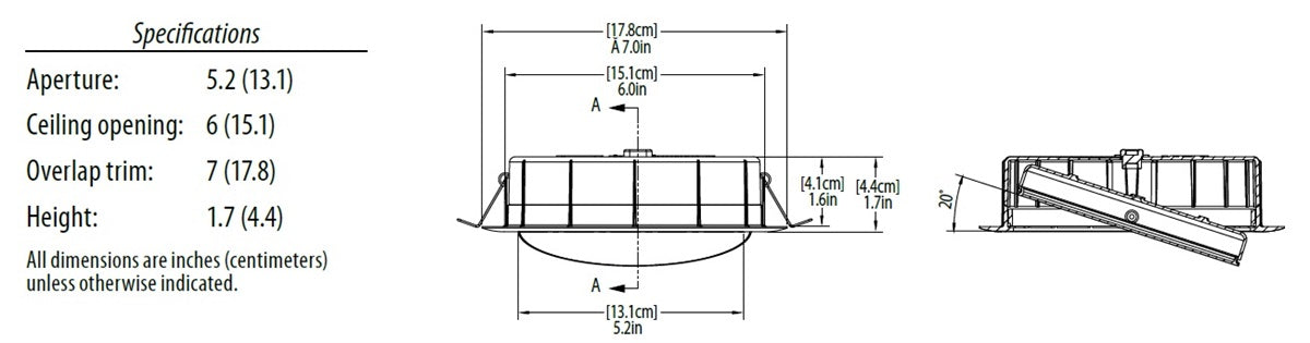 Lithonia WF6 ADJ LED 30K40K50K 90CRI BN M6 6" Gimbal Wafer-Thin Housing-Free LED Downlight, IC/ Non-IC, New Construction/ Remodel, Switchable Color Temperature, 3000K, 4000K, 5000K, 90 CRI, Brush Nickel