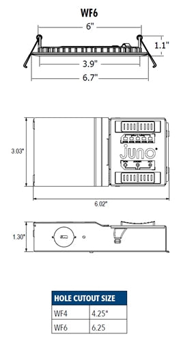 Lithonia WF6 SQ SM ALO41 SWW5 90CRI MW 6 inch LED Square Recessed Downlight, Canless, 13 Watts, Adjustble Lumen output 650/850/1000, 2700K-5000K, 90 CRI, Matte White