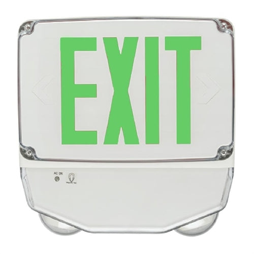Lithonia WLTC 1 G SD TPS M4 Wet Location LED Green Exit Sign Combo with Battery Backup, White Single Face, Green Letter