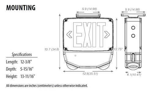 Lithonia WLTC 2 R SD TPS M4 Wet Location Double Face LED Red Exit Sign Combo with Battery Backup, White Double Face, Red Letter