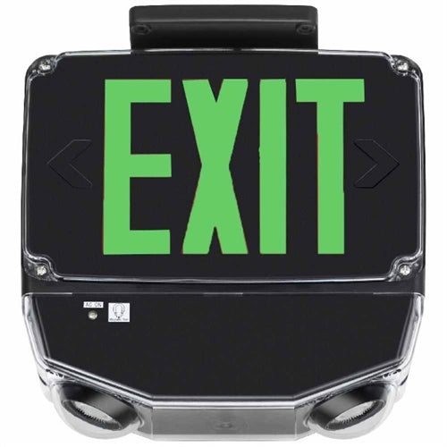 Lithonia WLTC B 1 G SD TPS M4 Wet Location LED Green Exit Sign Combo with Battery Backup, Black Single Face, Green Letter