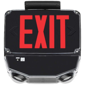 Lithonia WLTC B 1 R SD TPS M4 Wet Location LED Green Exit Sign Combo with Battery Backup, Black Single Face, Red Letter
