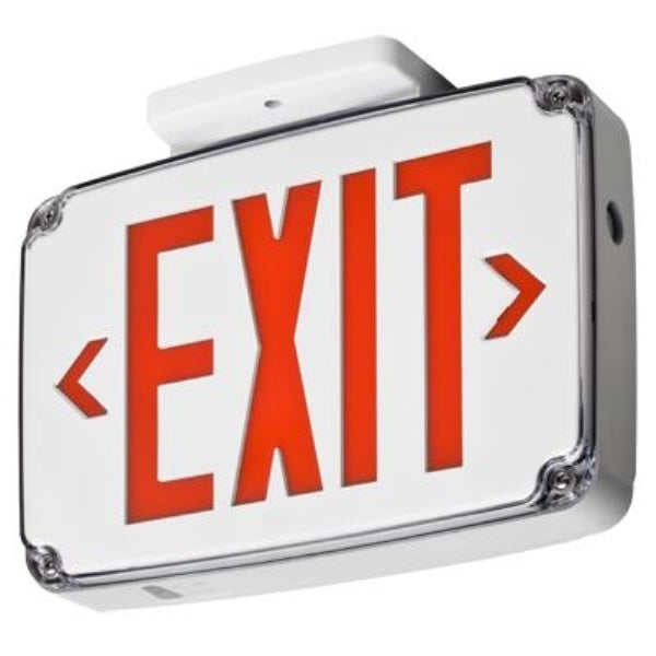 Lithonia WLTE GY 1 R Wet Location Exit Sign, Gray Housing, Single Face, Red Letter