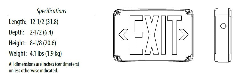 Lithonia WLTE GY 1 G EL Wet Location Exit Sign, Gray Housing, Single Face, Green Letter, Nickel-Cadmium Battery