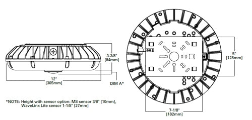 Lumark RPGC25-MS/DIM-L20 60WParking Garage and Canopy Light, Motion Sensor for Dimming Operation, 9' - 20' Mounting Height, 120-277V