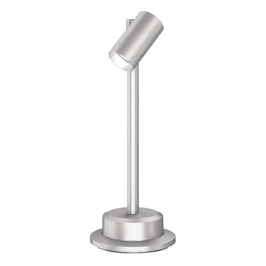 Lumiere 1002-P1-SMS-FL-LED2797-F-CS-14-L1-UNV-RSM 10W Lanterra 1002 LED Pathway Floodlight, 1 Head, Side Swivel, Flush Lens Hood, 2700K, 97 CRI, Flood Optic, City Silver Finish, 14" Stem, 120-277, Mounts Directly to Junction Box