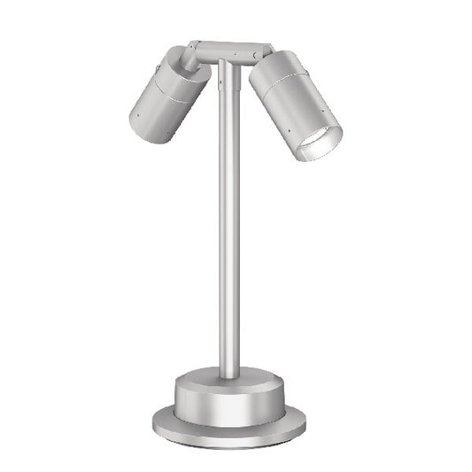 Lumiere 1002-P2-RCS-RW-LED2797-F-BK-24-L1-UNV-RSM 20W Lanterra 1002 LED Pathway Floodlight, 2 Heads, Center Rear Swivel, Recessed Lens with Weep Holes, 2700K, 97 CRI, Flood Optic, Black Finish, 24" Stem, 120-277, Mounts Directly to Junction Box