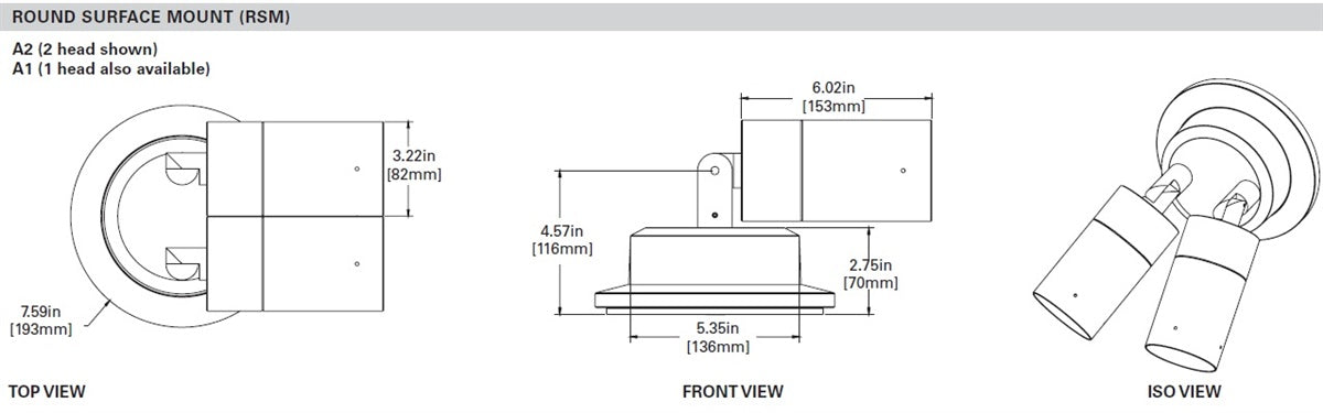 Lumiere 1003-A2-RCS-RI-LED3090-F-CS-L1-UNV-RSM 10W Lanterra 1003 Accent and Flood LED, 2 Heads, Indoor,  Recessed Lens, 3000K Color Temperature, Flood Optic, City Silver Finish, 120-277V, Round Surface Mount