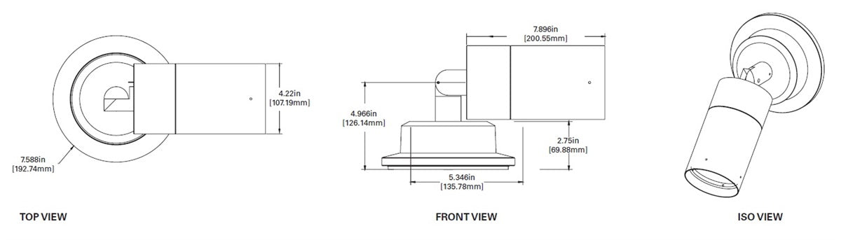 Lumiere 1004-A1-RCS-FL-LED2790-F-CS-L1-UNV-RSM 10W Lanterra Accent and Flood LED, 1 Head, Flush Lens Hood, 2700K Color Temperature, 90 CRI, Flood Optic, City Silver Finish, 120-277V, Round Surface Mount Direct to Junction Box