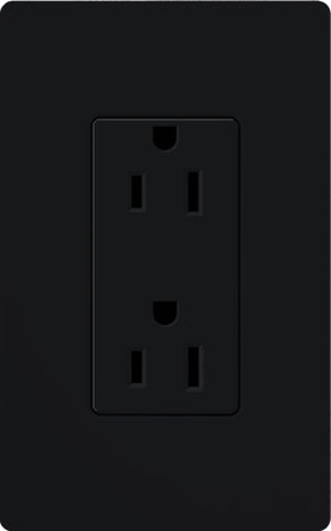 Lutron CAR-15H-BL Claro 15A Duplex Receptacle, Not Tamper Resistant, in Black