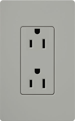 Lutron CAR-15H-GR Claro 15A Duplex Receptacle, Not Tamper Resistant, in Gray