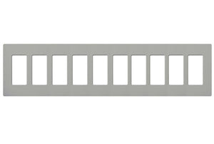 Lutron CW-10-GR (NT-R3R3R3R3R3R3R3R3R3R3-FB-GR) Nova T Screwless 10 Gang Wallplate Decora Opening, Fins Broken, in Gray, Matte Finish