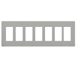 Lutron CW-7-GR (NT-R3R3R3R3R3R3R3-FB-GR) Nova T Screwless 7 Gang Wallplate Decora Opening, Fins Broken, in Gray, Matte Finish