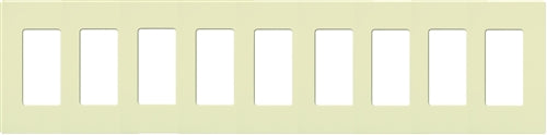 Lutron CW-9-AL (NT-R3R3R3R3R3R3R3R3R3-FB-AL Nova T Screwless 9 Gang Wallplate Decora Opening, Fins Broken, in Almond, Matte Finish