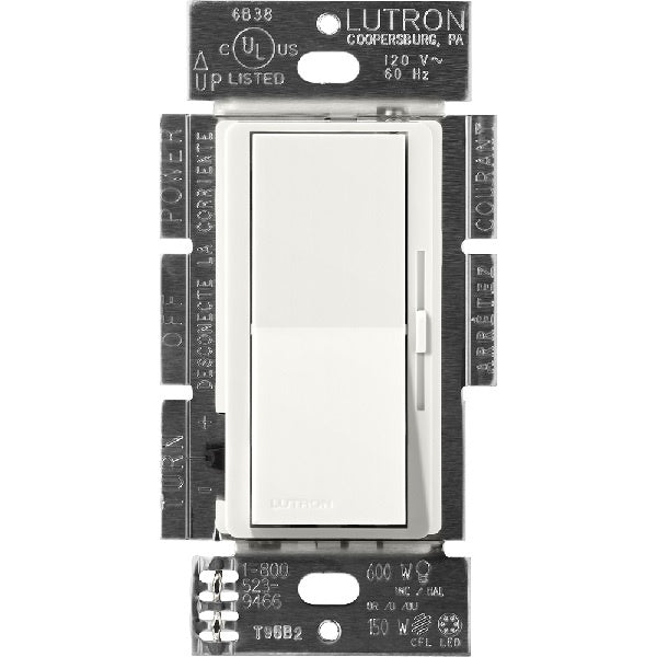 Lutron DVSCCL-153P-RW Diva Satin 600W Incandescent, 150W CFL or LED Single Pole/ 3-Way Dimmer in Architectural White