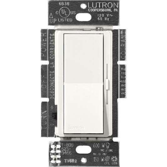 Lutron DVSCCL-253P-GL Diva Satin 600W Incandescent, 250W CFL or LED Single Pole / 3-Way Dimmer in Glacier White