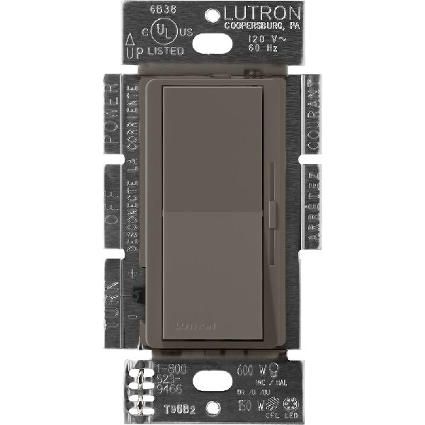 Lutron DVSCF-103P-TF Diva Satin 120V / 8A Fluorescent 3-Wire / Hi-Lume LED Single Pole / 3-Way Dimmer in Truffle